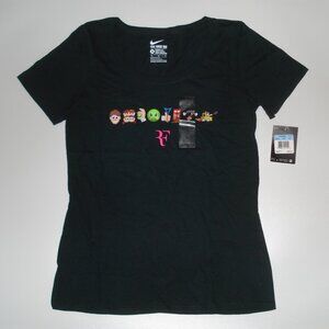Nike Tennis T-Shirt Black Roger Federer Emojis Women's Size M